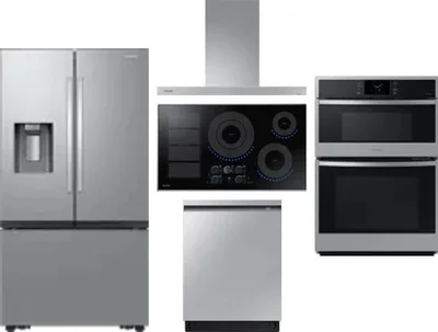 5 Piece Package Includes Refrigerator, Cooktop, Wall Oven, Hood And Dishwasher
