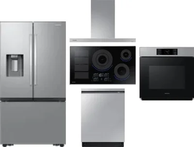 5 Piece Package Includes Refrigerator, Cooktop, Wall Oven, Hood And Dishwasher