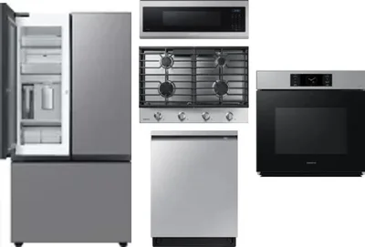 5 Piece Package Includes Refrigerator, Cooktop, Wall Oven, Microwave And Dishwasher