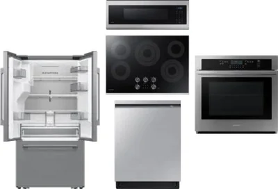 5 Piece Package Includes Refrigerator, Cooktop, Wall Oven, Microwave And Dishwasher