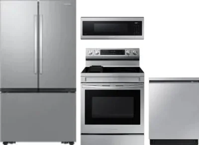 4 Piece Package Includes Refrigerator, Range, Microwave And Dishwasher
