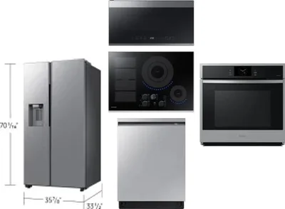 5 Piece Package Includes Refrigerator, Cooktop, Wall Oven, Microwave And Dishwasher