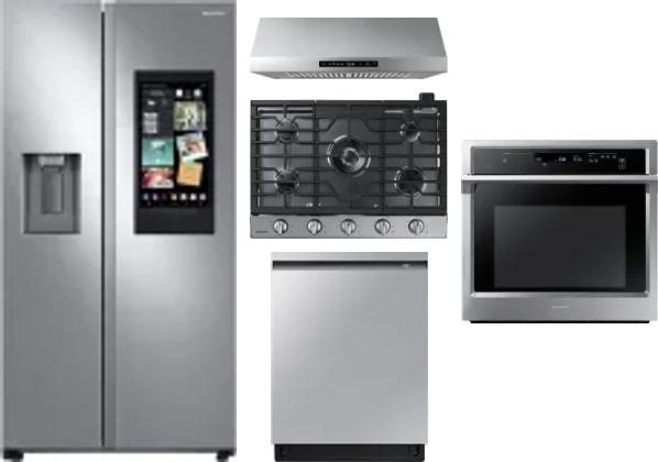 5 Piece Package Includes Refrigerator, Cooktop, Wall Oven, Hood And Dishwasher