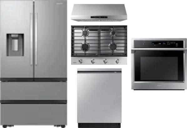 5 Piece Package Includes Refrigerator, Cooktop, Wall Oven, Hood And Dishwasher