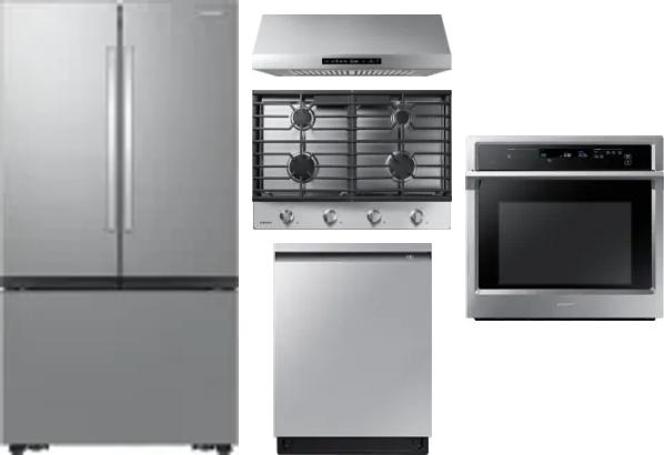 5 Piece Package Includes Refrigerator, Cooktop, Wall Oven, Hood And Dishwasher