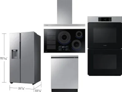 5 Piece Package Includes Refrigerator, Cooktop, Wall Oven, Hood And Dishwasher
