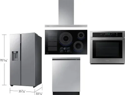 5 Piece Package Includes Refrigerator, Cooktop, Wall Oven, Hood And Dishwasher