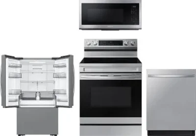4 Piece Package Includes Refrigerator, Range, Microwave And Dishwasher