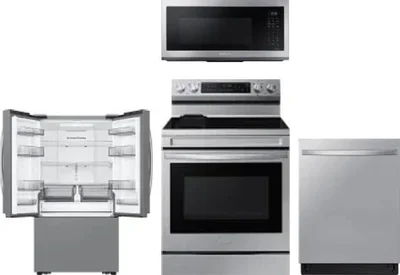 4 Piece Package Includes Refrigerator, Range, Microwave And Dishwasher
