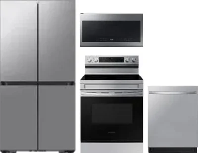 4 Piece Package Includes Refrigerator, Range, Microwave And Dishwasher