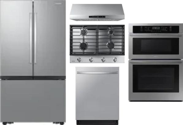 5 Piece Package Includes Refrigerator, Cooktop, Wall Oven, Hood And Dishwasher