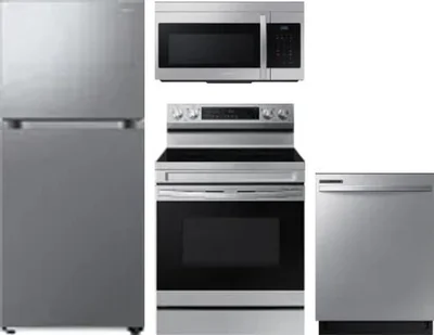 4 Piece Package Includes Refrigerator, Range, Microwave And Dishwasher