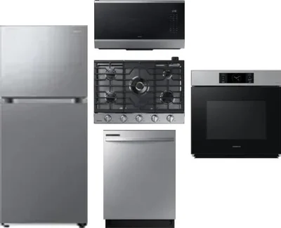 5 Piece Package Includes Refrigerator, Cooktop, Wall Oven, Microwave And Dishwasher