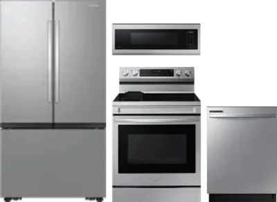 4 Piece Package Includes Refrigerator, Range, Microwave And Dishwasher