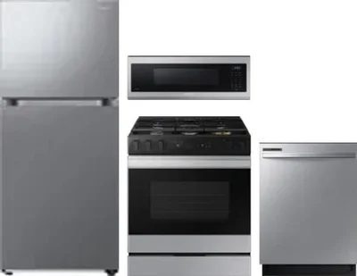 4 Piece Package Includes Refrigerator, Range, Microwave And Dishwasher
