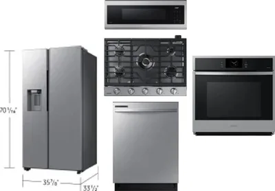 5 Piece Package Includes Refrigerator, Cooktop, Wall Oven, Microwave And Dishwasher