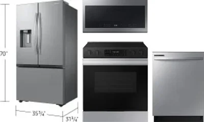 4 Piece Package Includes Refrigerator, Range, Microwave And Dishwasher