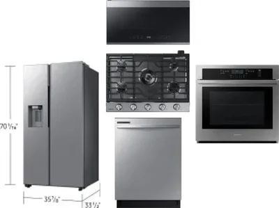 5 Piece Package Includes Refrigerator, Cooktop, Wall Oven, Microwave And Dishwasher