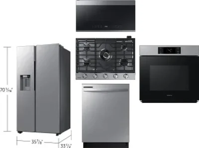 5 Piece Package Includes Refrigerator, Cooktop, Wall Oven, Microwave And Dishwasher