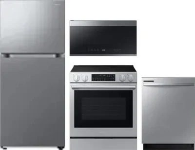4 Piece Package Includes Refrigerator, Range, Microwave And Dishwasher