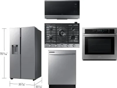 5 Piece Package Includes Refrigerator, Cooktop, Wall Oven, Microwave And Dishwasher