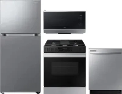 4 Piece Package Includes Refrigerator, Range, Microwave And Dishwasher
