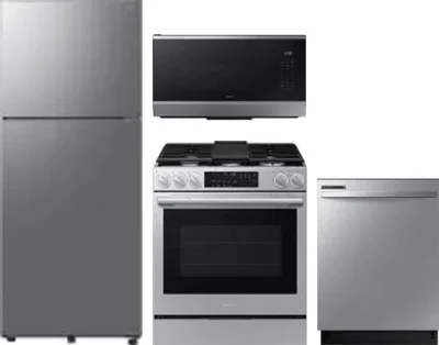 4 Piece Package Includes Refrigerator, Range, Microwave And Dishwasher