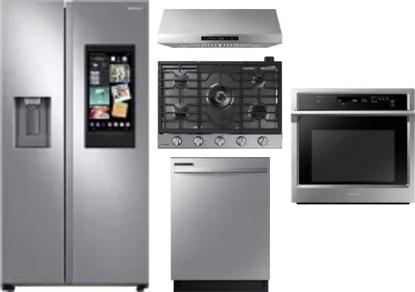 5 Piece Package Includes Refrigerator, Cooktop, Wall Oven, Hood And Dishwasher
