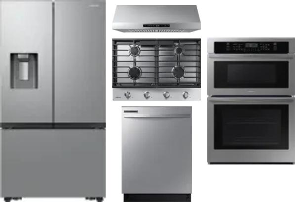 5 Piece Package Includes Refrigerator, Cooktop, Wall Oven, Hood And Dishwasher