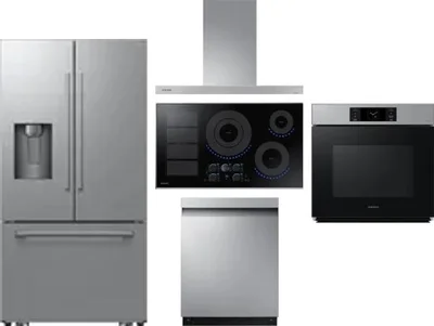 5 Piece Package Includes Refrigerator, Cooktop, Wall Oven, Hood And Dishwasher