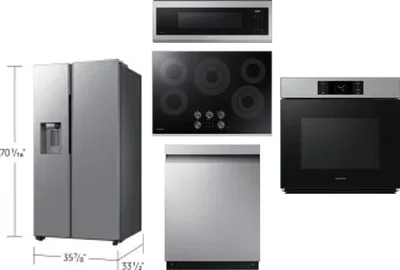 5 Piece Package Includes Refrigerator, Cooktop, Wall Oven, Microwave And Dishwasher