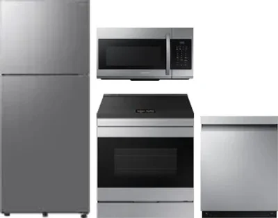 4 Piece Package Includes Refrigerator, Range, Microwave And Dishwasher
