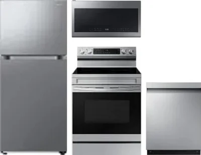 4 Piece Package Includes Refrigerator, Range, Microwave And Dishwasher
