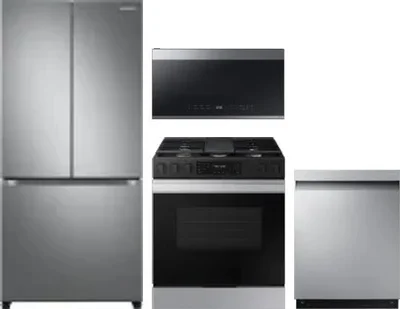 4 Piece Package Includes Refrigerator, Range, Microwave And Dishwasher