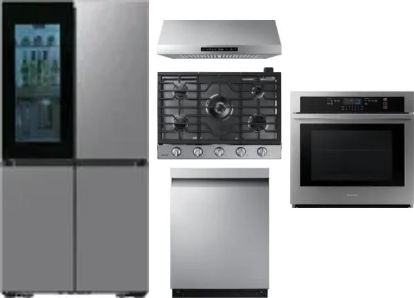 5 Piece Package Includes Refrigerator, Cooktop, Wall Oven, Hood And Dishwasher