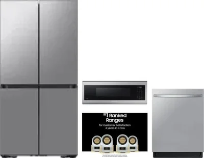 4 Piece Package Includes Refrigerator, Range, Microwave And Dishwasher