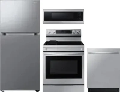 4 Piece Package Includes Refrigerator, Range, Microwave And Dishwasher