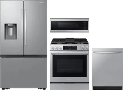 4 Piece Package Includes Refrigerator, Range, Microwave And Dishwasher