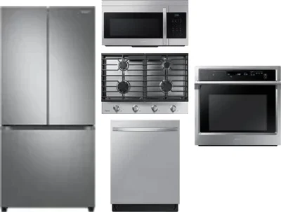 5 Piece Package Includes Refrigerator, Cooktop, Wall Oven, Microwave And Dishwasher