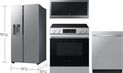 4 Piece Package Includes Refrigerator, Range, Microwave And Dishwasher