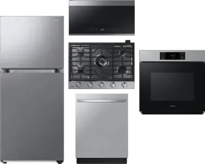 5 Piece Package Includes Refrigerator, Cooktop, Wall Oven, Microwave And Dishwasher