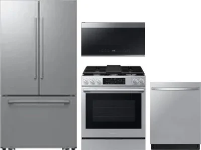 4 Piece Package Includes Refrigerator, Range, Microwave And Dishwasher