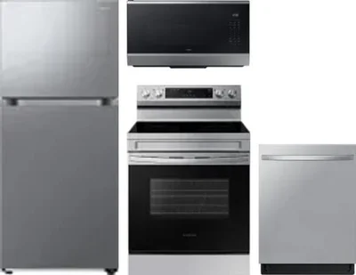 4 Piece Package Includes Refrigerator, Range, Microwave And Dishwasher