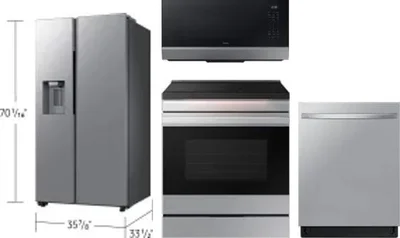 4 Piece Package Includes Refrigerator, Range, Microwave And Dishwasher