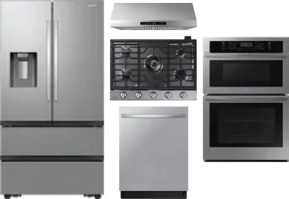 5 Piece Package Includes Refrigerator, Cooktop, Wall Oven, Hood And Dishwasher