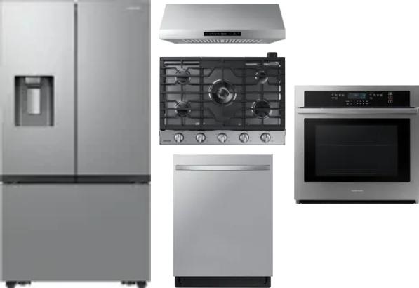 5 Piece Package Includes Refrigerator, Cooktop, Wall Oven, Hood And Dishwasher
