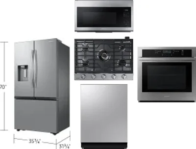 5 Piece Package Includes Refrigerator, Cooktop, Wall Oven, Microwave And Dishwasher