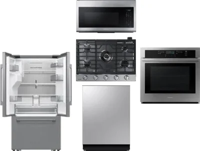 5 Piece Package Includes Refrigerator, Cooktop, Wall Oven, Microwave And Dishwasher