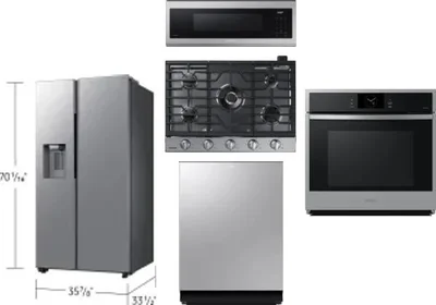 5 Piece Package Includes Refrigerator, Cooktop, Wall Oven, Microwave And Dishwasher