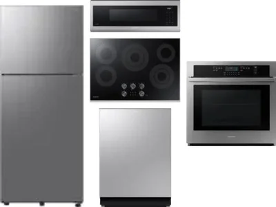 5 Piece Package Includes Refrigerator, Cooktop, Wall Oven, Microwave And Dishwasher